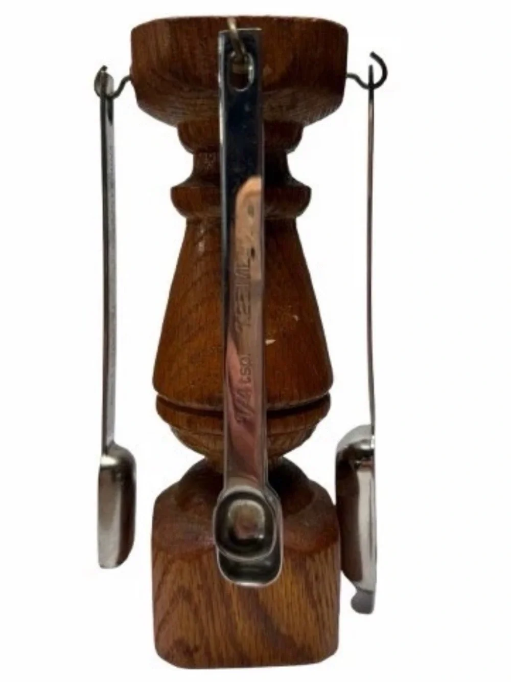 Vintage Wooden Measuring Spoon Stand Set Hanging Metal Spoons Kitchen Decor